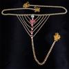 Cadena de cintura con forma de corazón rosa intenso con borde cruzado, tanga sexy de playa de verano con diamantes de imitación, cadena corporal