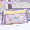 Estojo Transparente Removível Cartoon Estrela Triângulo Grade para Alunos do Ensino Fundamental Camada Dupla Grande Capacidade Bolsa de Armazenamento Impermeável Resistente à Sujeira