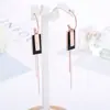 Pendientes de borlas rectangulares de concha blanca de personalidad de moda populares de acero de titanio para mujer, anillo de oro rosa, cadena de temperamento, abalorios