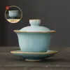 Pieza Abierta Ala de Cigarra Horno Ru Tazón Cubierto Sancai Taza de Té Individual Hogar Oficina Tazón de Té Té Té Tostado Juego de Té Kung Fu