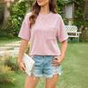 2024 Roupas Femininas Europeias e Americanas Estação Independente da Amazon Verão Casual Cor Contrastante Listra Ondulada Manga Curta Bolso Camiseta Top