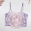 Estilo europeu e americano transfronteiriço fresco e jovial feminino de renda em camadas tridimensional grande floral de malha leve e respirável sem costas com barbatanas camisola