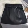 Saia de Trabalho Sexy Branca em Couro PU Americano para Mulheres, Outono e Inverno, Cintura Alta, Justa, Saia Curta Evasê