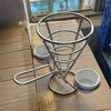 Bar Talheres Suporte para Frango Frito e Batatas Fritas Snack em Forma de Cone Preto Suporte para Molho de Cabeça Única com Copo de Cerâmica para Mesa de Jantar