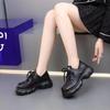 Mocasines de punta redonda a juego para mujer, estilo británico, estilo coreano, transpirables, sin cordones, de cuero, pequeños y cómodos, de una sola capa.