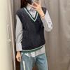22 Nuevo Otoño Estilo Preppy Versátil Chaleco Tejido con Cuello en V para Hombres y Mujeres Parejas 451682
