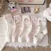 Calcetines Rosados de Gatito Lindo de Dibujos Animados, Calcetines de Media Pantorrilla para Mujer, Engrosados para Otoño e Invierno, Calcetines Cálidos para el Hogar y Dormir, Calcetines de Felpa, Lana Australiana