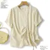 Foto Real de Camisa Texturizada Casual de Alta Calidad 2026 para Mujer, Estilo Delgado de Verano con Corbata, Blusa Adelgazante y Favorecedora para Mujer