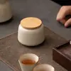 Tarro de Té Ruyao Beige Tamaño Pequeño para el Hogar Cerámica Hecha a Mano Tarro de Almacenamiento de Té Tarro de Almacenamiento de Té Awakening Tarro para Té y Dulces Accesorios de Té Lote