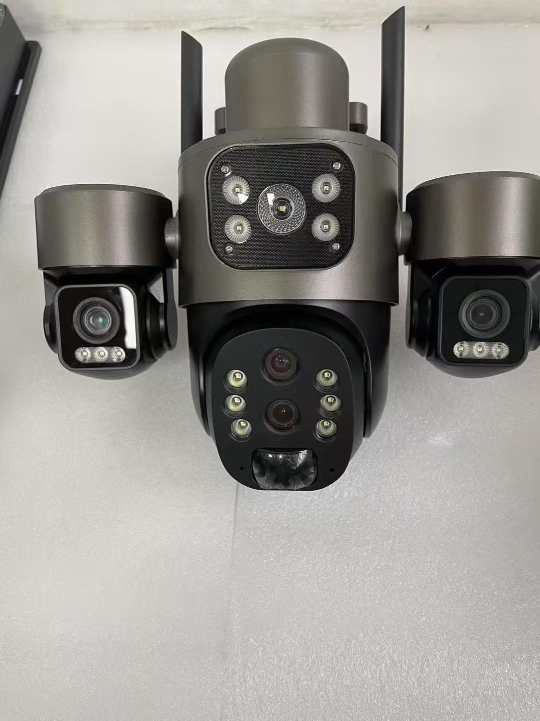 V380太阳能摄像头4G三画面3个电动云台手机远程控制三电动
