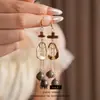 Ganchos para Oreja con Borla de Núcleo de Fruta Redondo Irregular de Madera Moda Bohemia Pendientes Versátiles Pendientes de Estilo Étnico Retro