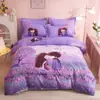 Conjunto de cama de quatro peças de algodão integral, tamanho grande, escovado, qualidade A, para outono e inverno, conjunto de cama espesso de algodão puro, conjunto de três peças de desenho animado