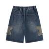 Shorts jeans bordados com estrelas, masculino, estilo verão, calça de marca da moda, solta, reta, média