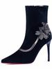 Zapatos de Celeb de Internet con Punta y Tacón Súper Alto para Mujer, Botines Elásticos Otoño e Invierno 2026 con Flores de Pedrería para Fiestas y Vestidos, Botines Cortos de Tacón de Aguja