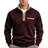 Moletom masculino transfronteiriço para outono e inverno, forrado com fleece de alta resistência, top com blocos de cor, tecido catiônico, gola alta, zíper parcial, moletom casual de manga longa