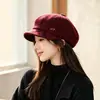 Boina octogonal de tweed retro para otoño e invierno para mujer, gorra de pico a cuadros para adelgazar el rostro, gorra de repartidor cálida, personalizada de fábrica