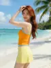 Conjunto de Biquíni Feminino de Quatro Peças Dividido Dopamina Doce Xadrez Férias Deslumbrante Sexy Roupa de Banho de Praia Feminina que Cobre a Barriga