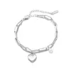 Moda europea y americana estilo INS pulsera doble de amor de acero de titanio para mujer personalidad popular concha perla en forma de corazón adornos de mano de alta calidad
