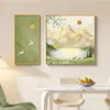 Pintura Decorativa para Comedor del Restaurante Golden Mountain en Rizhao Estilo Crema Reno de la Suerte Pintura para Colgar en Sala de Estar Mural de Paisaje Verde