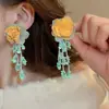 Pendientes Redondos de Flor Colorida Tejidos a Mano Pendientes Frescos de Dopamina Estilo Vacacional Pendientes de Nicho de Gama Alta