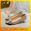 2026 Sapatos de Casamento com Salto Grosso Vestido de Casamento Francês Laço Pés Não Cansados Sapatos de Noiva Design de Nicho Lantejoulas Sapatilhas para Madrinhas Mulheres