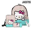 Mochila escolar de tres piezas con diseño de Hello Kitty en 3D, ideal para estudiantes y lápices.