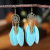 Pendientes de plumas atrapasueños retro creativos de 9 colores, pendientes étnicos con borlas para mujer, joyería al por mayor