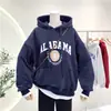 Sudadera con Capucha Estilo Americano Perezoso Chic para Mujer, Nueva Versión Coreana Otoño e Invierno con Estampado de Letras, Chaqueta Superior de Longitud Media Forrada de Polar