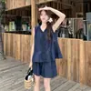 Moda Casual de Verano 2026 Camisa Francesa de Cuello V con Volantes Top para Mujer Conjunto Sencillo de Shorts