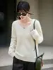 Suéter de Punto con Cuello en V Cepillado Transfronterizo Corte y Costura Integrados Adelgazante Perezoso Fácil de Superponer Cárdigan de Lana para Mujer
