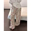 Pantalones de pijama florales retro estilo coreano para mujer, nuevo de verano 2026 talla grande holgados versátiles casuales largos, pantalones para casa