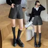 Shorts Casuales para Mujer 2026 Otoño/Invierno Nuevos Shorts de Traje de Lana de Cintura Alta con Bolsillos Pantalones de Pierna Ancha Línea A para Mujer