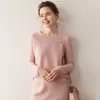 Suéter de Cashmere, Suéter Feminino Básico, Novo Quente Cintura Marcada Gola Redonda Decote Baixo Malha Pronta