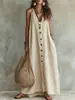 2026 Estación Independiente Transfronteriza de Verano Europea y Americana Nuevo Vestido Largo de Lino Casual de Moda de Color Sólido con Botones para Mujer