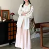 Novo conjunto estilo chinês e nacional, camisa com proteção solar para mulheres baixinhas, inspirado em Zen, inspirado em Budismo, relaxado e casual, conjunto versátil de blusa e calça