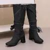 Botas de Cowboy Altas Corea del Sur Botas Altas Comercio Exterior Correa Ancha Zapatos de Mujer 4840 Botas de Tacón Alto Grueso Estilo Western Botas de Jinete