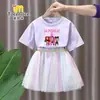Conjunto de Vestido de Manga Corta de Chicas Cazadoras de Demonios Kpop Estilo Verano Moda Vestido de Tul de Princesa Falda de Dos Piezas para Niñas Jóvenes