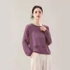 Fábrica de origen suéter de punto de seda helada de 16 puntadas, cuello redondo, ajuste holgado, top hueco de manga larga, ropa de mujer para primavera y verano, venta al por mayor y hecho a medida
