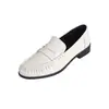 Mocasines de una tira con estampado de anguila de cuero genuino para mujer 2026 comercio exterior punta redonda temperamento tacón grueso zapatos de una sola pieza estilo británico zapatos pequeños de cuero