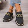 Zapatos de Estilo Europeo y Americano de Talla Grande con Punta Redonda, Suela Gruesa, Cadena Metálica, Caña Baja para Mujer, Tacón Grueso, Suela Gruesa, Slip-On, Mocasines Perezosos