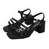 Sandalias de Pedrería para Mujer Verano Tacón Alto Ropa Exterior Vestido Moda Alto Sentido Estilo Hada Tacón Grueso Sandalias Romanas de Punta Abierta