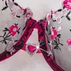 Conjunto de lingerie sexy de renda bordada para mulheres, sutiã e calcinha florais eróticos transparentes, estilo desejo puro, fornecimento para comércio exterior