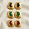 Pendientes de Metal Martillado con Piedras Preciosas de Resina Estilo Parisino Francés Transfronterizos Más Vendidos Retro, Pendientes Simples y Lujosos de Gama Alta