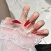 Piezas de Uñas Postizas Artesanales Rojas de Alta Venta para Año Nuevo con Acabado de Lujo, Realzan el Cutis y la Elegancia, Parches de Uñas Portátiles de Longitud Larga