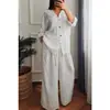 Sudeste Asiático Transfronterizo Primavera y Otoño Talla Grande Holgado Casual Lino Color Sólido Camisa Botón Moda Traje Deportivo