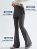 Pantalones de yoga acampanados para mujer talla grande con cintura alta, control de abdomen y diseño de dos piezas falso, adecuados para Pilates y fitness