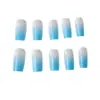 Manicura Más Vendida Transfronteriza 24 Piezas Moda Europea y Americana Estilo Sexy Gradiente Azul Cuadrado Largo Uñas Portátiles Venta al por Mayor