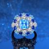 Traje de Tesoro de Color de Lujo Europeo y Americano Plata Esterlina S925 con Incrustaciones de Diamante de Alto Carbono Azul Marino Collar Aretes Pulsera Anillo Abierto