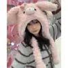 Bonito Sombrero de Felpa con Orejas de Conejo Móviles para Mujer Invierno Cálido Protección para Orejas Sombrero Lei Feng Dulce Versátil Gorro Pullover