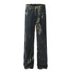 Jeans American High Street 2025 Azul Lavado Desgastado Salpicado de Tinta para Hombre y Mujer Sueltos Rectos Sueltos Slim Pantalones Casuales